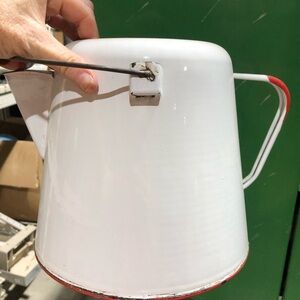 Vintage red and white tea kettle